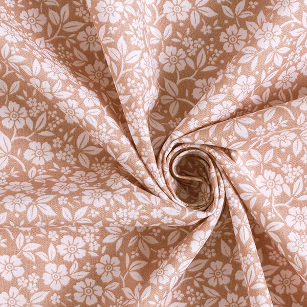 Baumwollpopeline Bi-Color-Blumen – hellbraun/wollweiss, image number 3