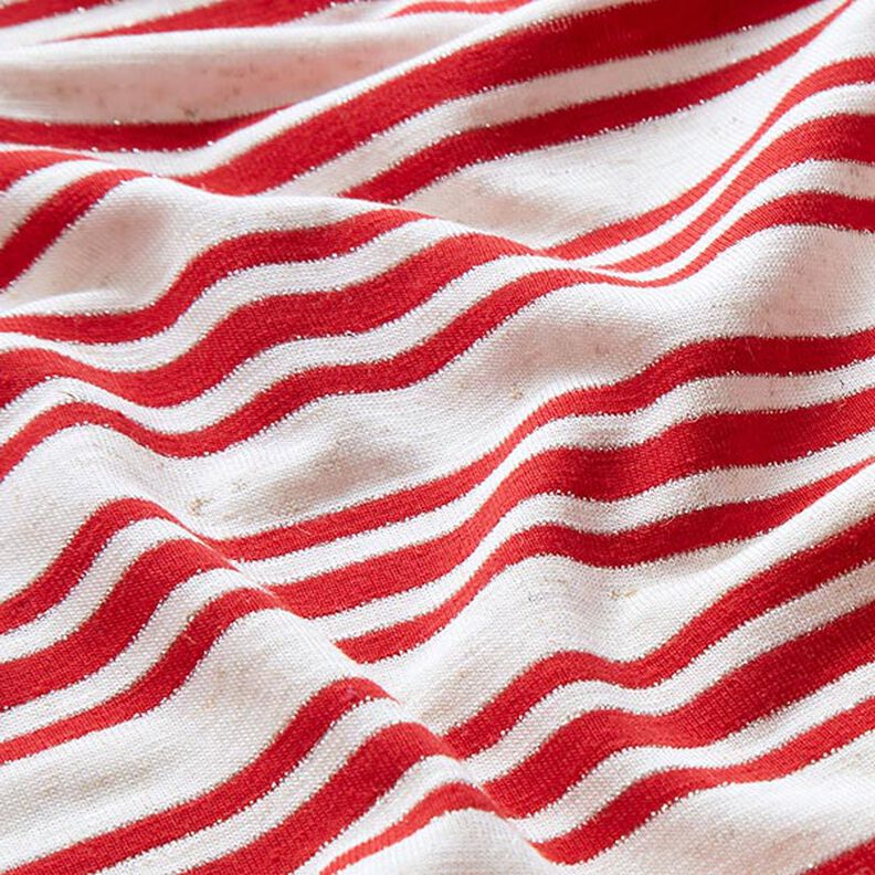 Viskosejersey unregelmäßige Glitzerstreifen – wollweiss/rot,  image number 2