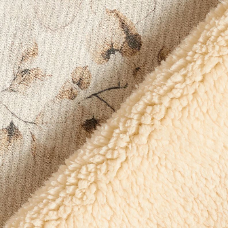 Stretchvelours mit Sherpa-Abseite zarte Blumen | Katia Fabrics – natur,  image number 5