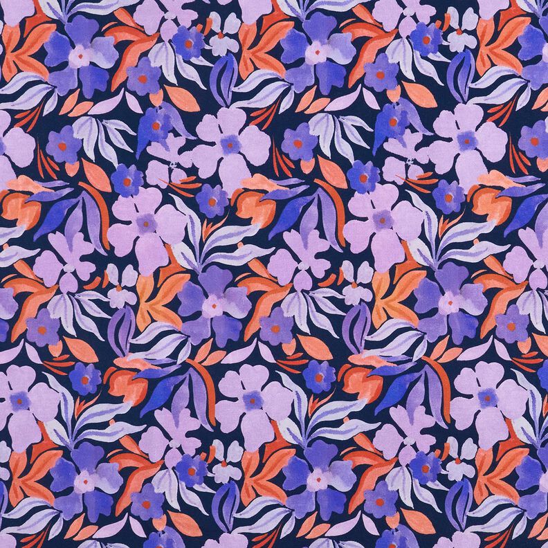 Softsweat Blumen Digitaldruck – nachtblau/lila,  image number 1