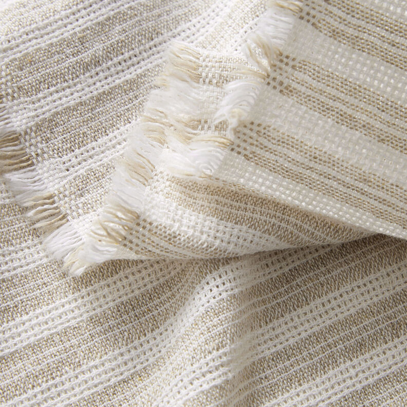 Baumwollstoff Gitterstruktur Querstreifen – beige/weiss,  image number 3