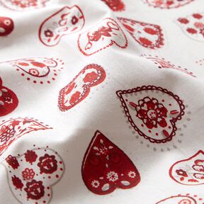 Baumwollstoff Cretonne Herzchen – weiss/dunkelrot, 