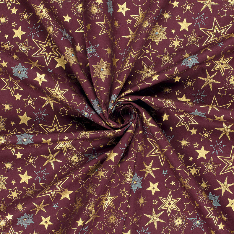 Baumwollstoff Popeline große Sterne – merlot/gold, image number 3