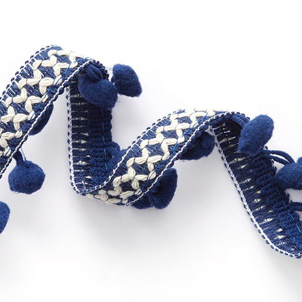 Pomponborte Kreuz [ 15 mm ] – marineblau/wollweiss,  image number 2