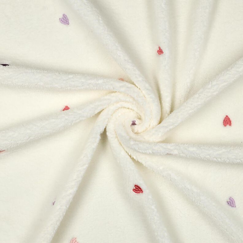 Teddyplüsch bestickte Herzen | Poppy Fabrics – elfenbein/rosé, image number 3