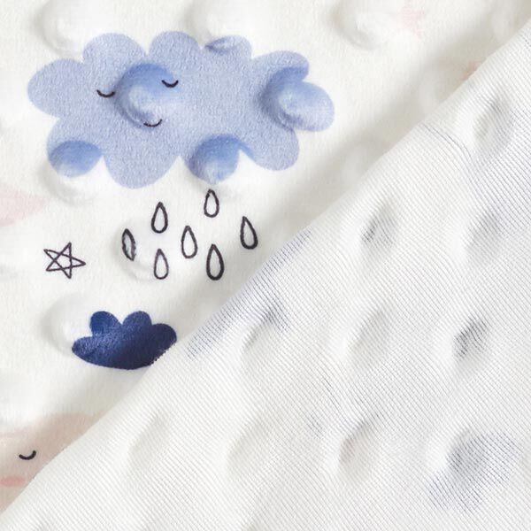Kuschelfleece geprägte Punkte Mond und Sterne – weiss/blau – Muster, image number 4
