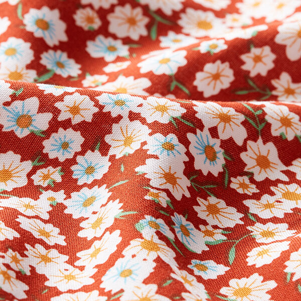 Viskosestoff Blümchen – rotorange | Reststück 50cm