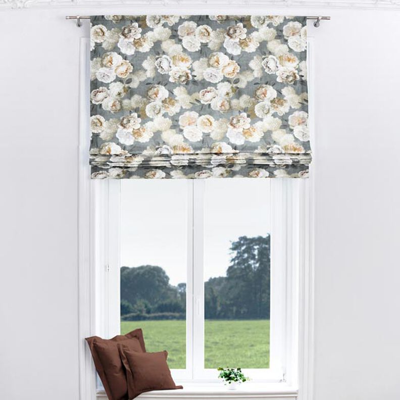 Dekostoff Halbpanama Dahlien – grau/creme, image number 8