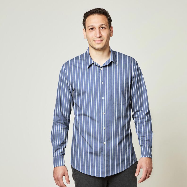 Baumwollstoff Streifen – jeansblau/weiss,  image number 5