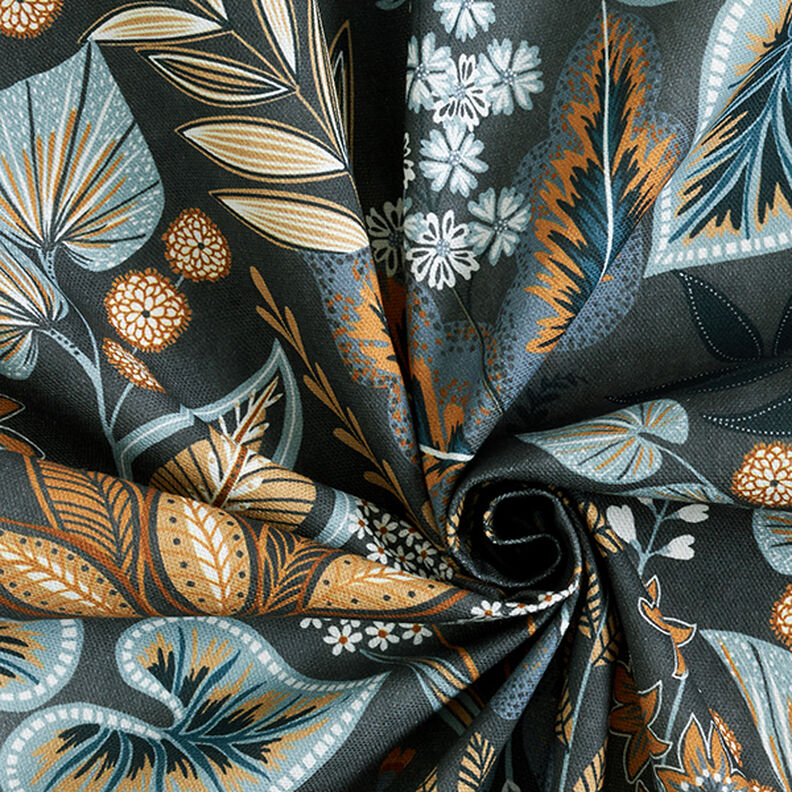 Dekostoff Halbpanama Paisley-Blätter – blaugrau,  image number 3