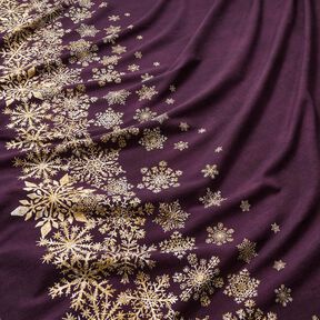 French Terry Sommersweat Eisblumen Bordürenstoff | Glitzerpüppi – aubergine/altgold, 
