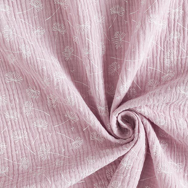 Musselin/ Doppel-Krinkel Gewebe Pusteblumen – rosa/weiss | Reststück 50cm
