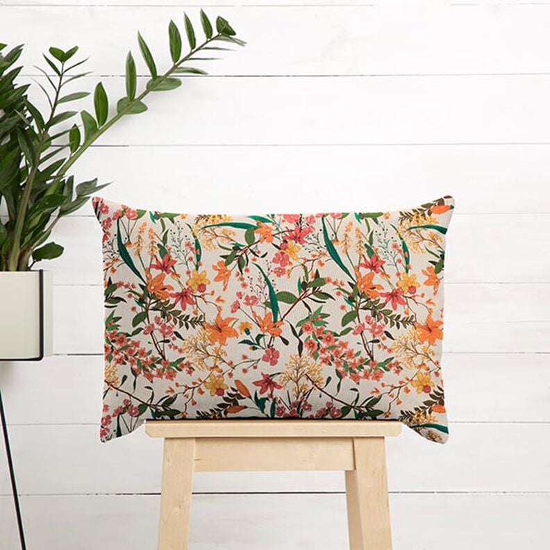 Dekostoff Halbpanama floral – apricot/natur, image number 7