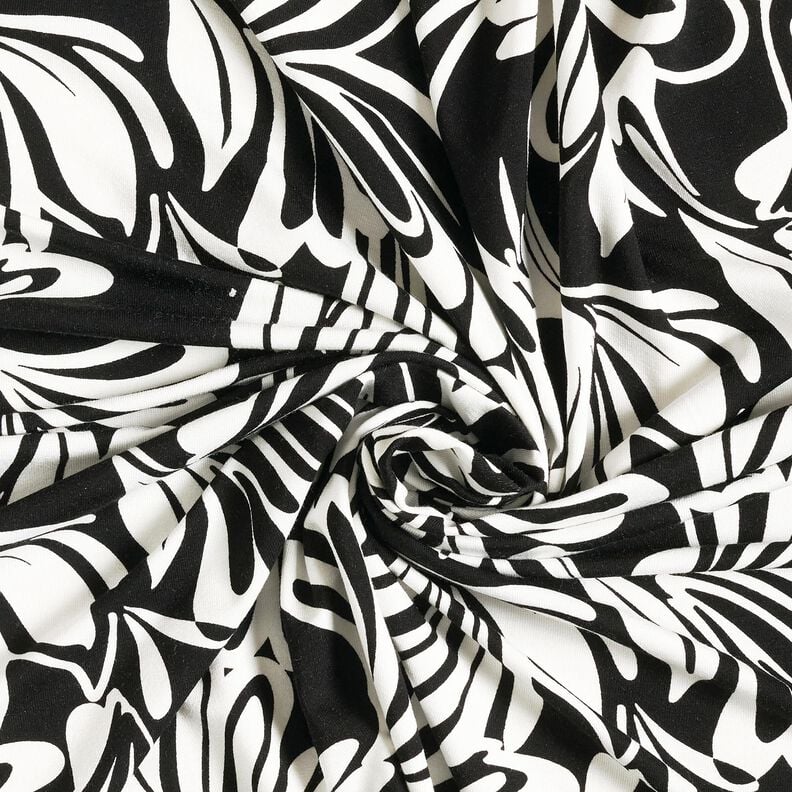 Viskosejersey abstrakte Blumen – schwarz/elfenbein, image number 3