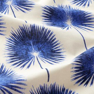 Baumwoll Voile große Palmenwedel – wollweiss/blau, 