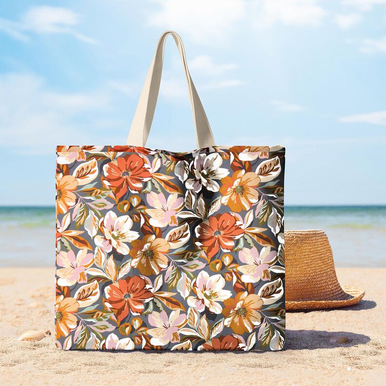 Beschichtete Baumwolle stilvolle Bl&uuml;ten &ndash; schiefergrau/ros&eacute;,  image number 5