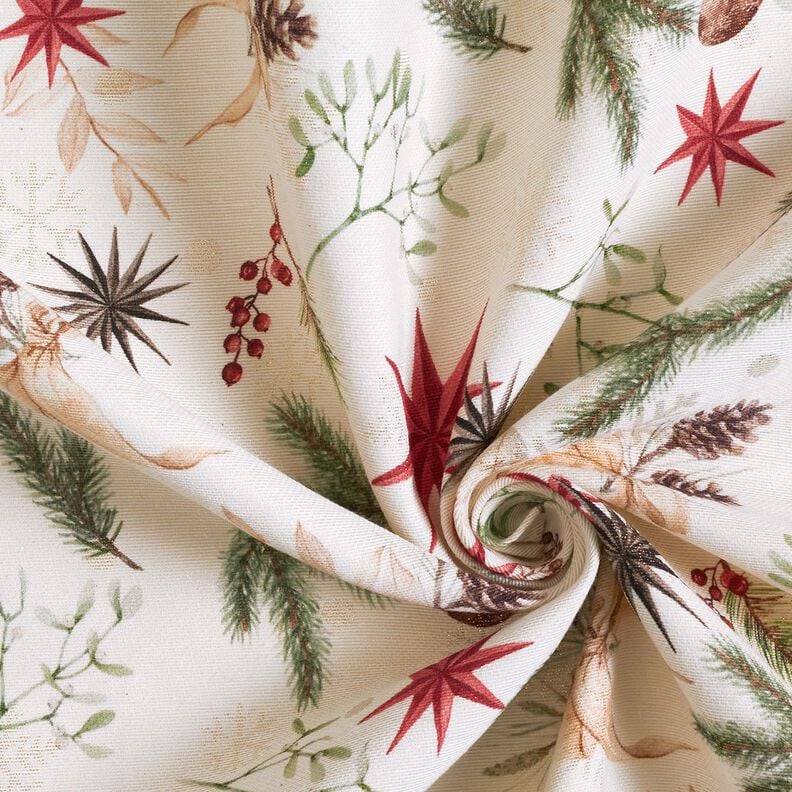 Dekostoff Jacquard Lurex Tannenzweige – natur/gold, image number 3