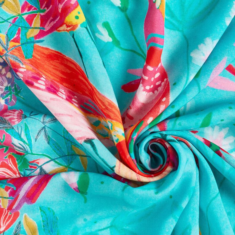 Beachwear Panel Pareo Pfauen und Blumen – aquablau/intensiv pink, image number 4