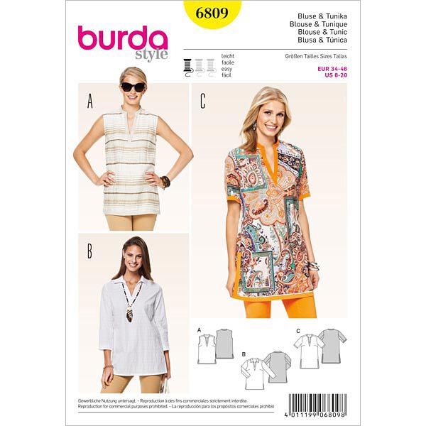 Bluse / Tunika | Burda 6809 | 34-46,  image number 1