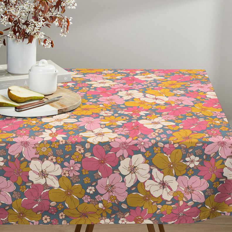 Baumwollstoff Cretonne große Blütenpracht – blaugrau/pink, image number 7
