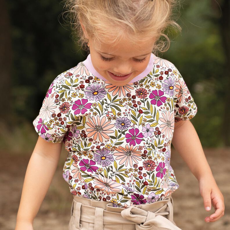 Baumwolljersey Blumenmeer | Poppy Fabrics – wollweiss/flieder,  image number 5