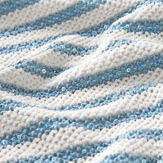 Strickstoff Glitzerstreifen mit Pailletten – wollweiss/blau, 