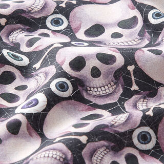 Baumwollstoff Popeline Totenkopf – schwarz/mauvegrau, 