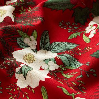 Baumwollstoff Popeline weihnachtliche Blüten – rot | Reststück 60cm, 