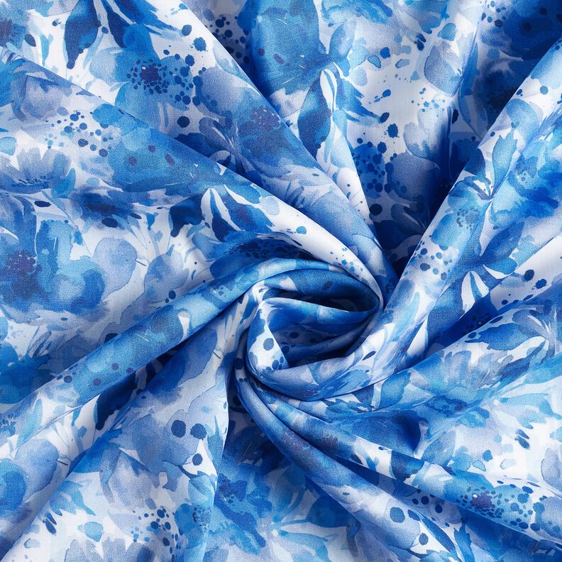Viskosestoff Blumen mit Farbklecksen – königsblau/weiss, image number 3