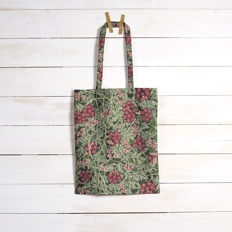 Dekostoff Halbpanama Jasmin Blüten – dunkelpinie/bordeauxrot | Reststück 90cm, image number 8