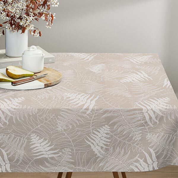 Dekostoff Halbpanama filigrane Farn-Wedel – natur/weiss | Reststück 50cm