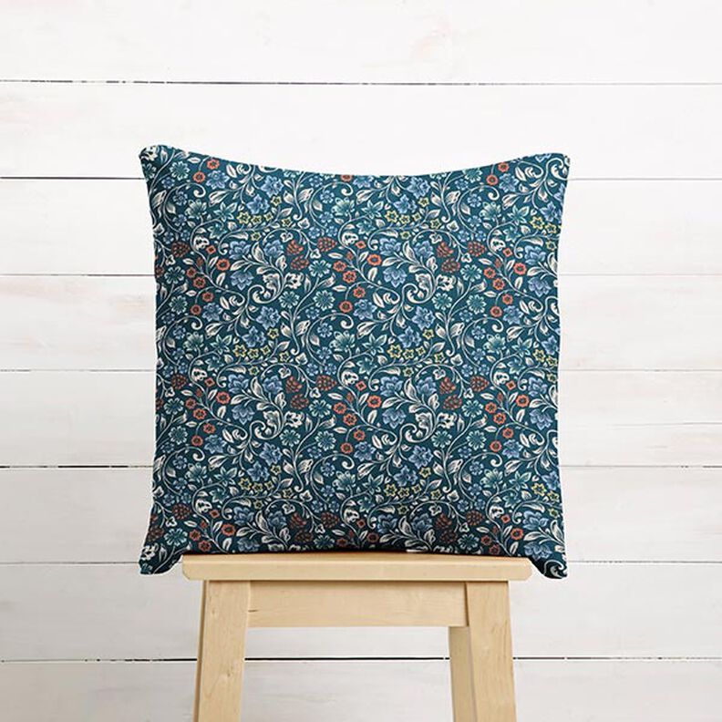 Baumwollstoff Cretonne Blumenranken – petrol/helltaupe, image number 6