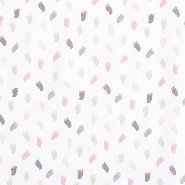 Baumwollpopeline Baby-Füßchen – weiss/rosa – Muster,  image number 1