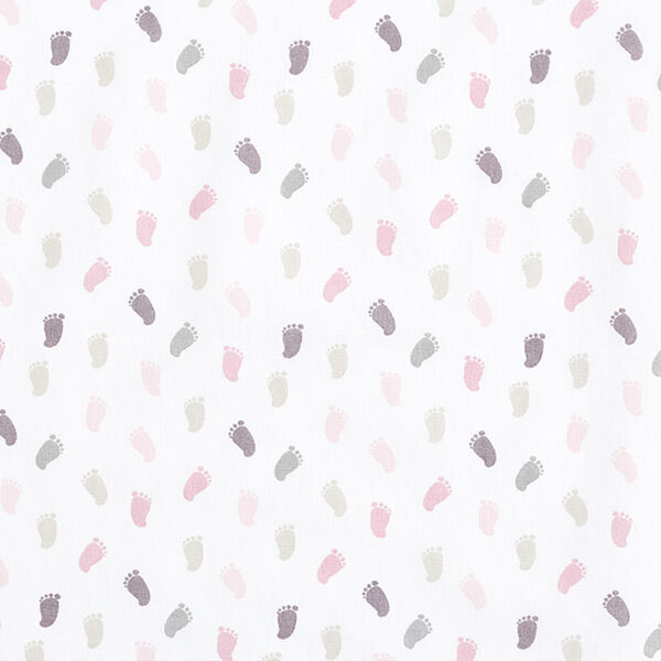 Baumwollpopeline Baby-Füßchen – weiss/rosa – Muster, image number 1