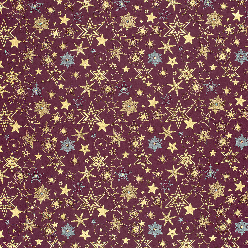 Baumwollstoff Popeline große Sterne – merlot/gold,  image number 6