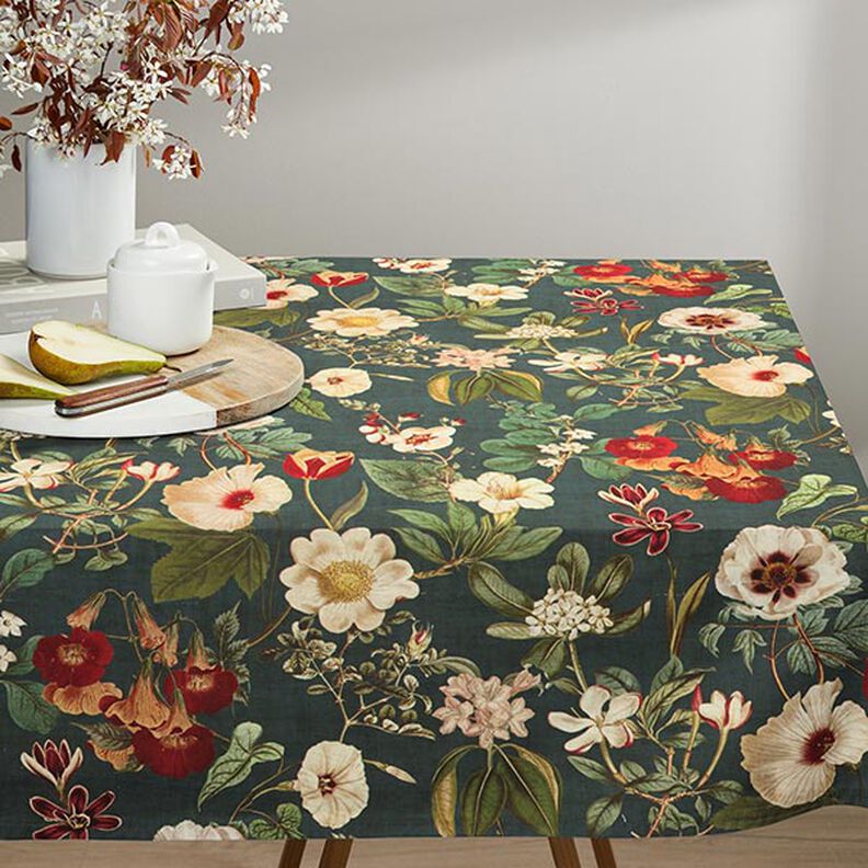Dekostoff Canvas nostalgische Blüten – dunkelgrün,  image number 7