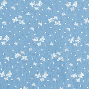 Chambray Punkte und Schmetterlinge – hellblau/wollweiss, 