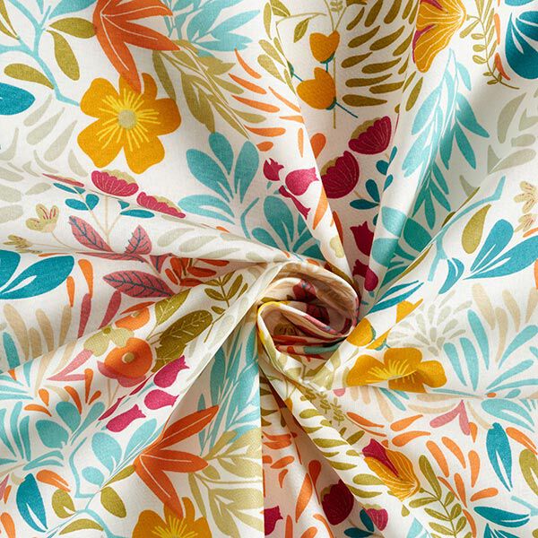 Beschichtete Baumwolle bunte Blumen – weiss/aquablau,  image number 4
