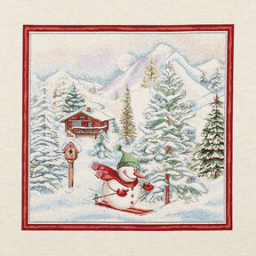 Dekopanel Gobelin Schneemann – karminrot/hellbeige, 