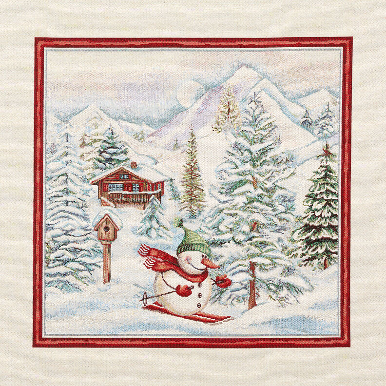 Dekopanel Gobelin Schneemann – karminrot/hellbeige, image number 1