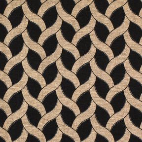 Viskosejersey Glitzer-Zopfmuster – schwarz/apricot,  Viskosejersey Glitzer-Zopfmuster – schwarz/apricot,