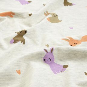 Baumwolljersey Häschen und Herzchen | Poppy Fabrics – wollweiss, 