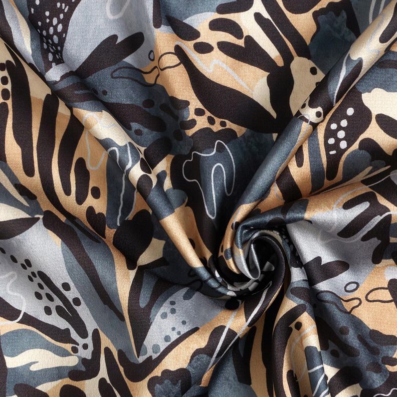 Crêpe Satin Meeresblumen – schiefergrau/beige,  image number 3