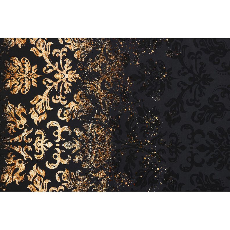 French Terry Sommersweat Bordürenstoff Goldornamente | Glitzerpüppi – schwarz/altgold,  image number 8