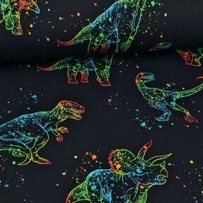 Baumwolljersey Dino Outlines | Glitzerpüppi – schwarz/Farbmix, 