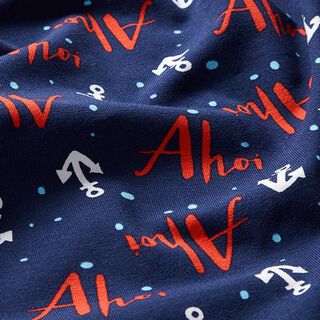 Baumwolljersey Ahoi – marineblau/feuerrot, 