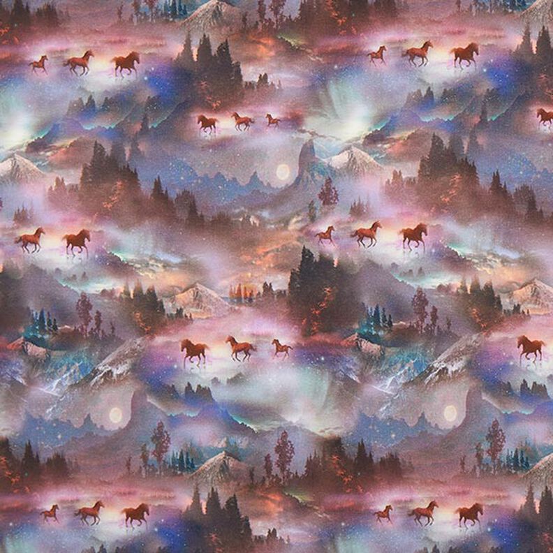 French Terry Sommersweat mystische Pferde Digitaldruck – pastellviolett,  image number 1
