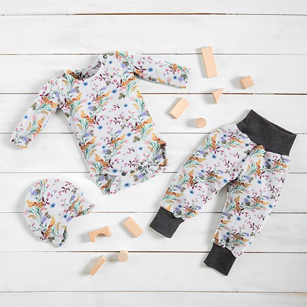 Baumwolljersey Wiesenblumen Digitaldruck – wollweiss | Reststück 50cm