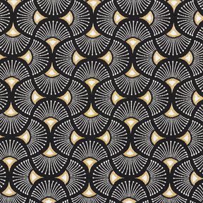 Dekostoff Jacquard kleine Fächer – schwarz/gold, 