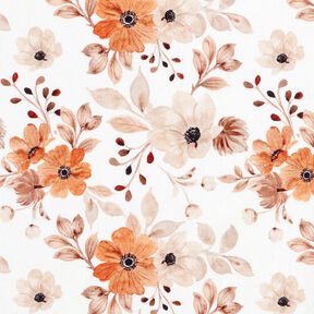 GOTS French Terry Sommersweat zarte Blüten – weiss/pfirsichorange, 